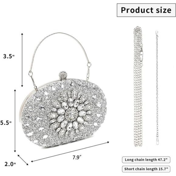 Women Rhinestone Clutch Evening Bag Sparkly Crystal Handbag Luxury Party Purse - Picture 2 of 8